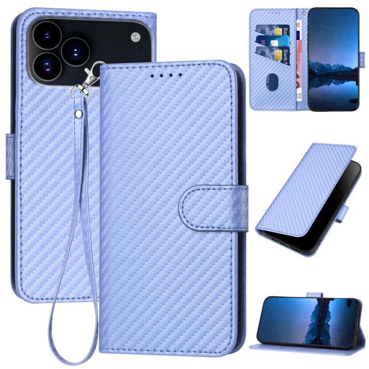 Carbon Fibre Buckle Leather Phone Case with Lanyard  For iPhone 17 Pro
