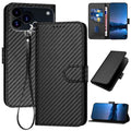Carbon Fibre Buckle Leather Phone Case with Lanyard  For iPhone 17 Pro