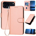 Carbon Fibre Buckle Leather Phone Case with Lanyard  For iPhone 17 Pro
