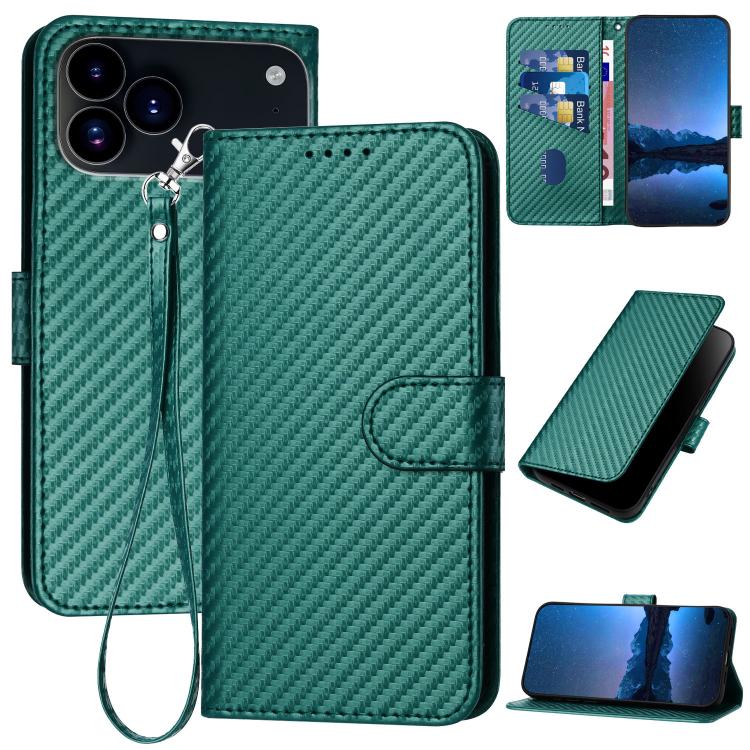 Carbon Fibre Buckle Leather Phone Case with Lanyard  For iPhone 17 Pro