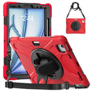 For iPad Air 13 2024 Rotatable Holder Silicone Hybrid PC Tablet Case with Shoulder Strap