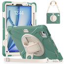 For iPad Air 13 2024 Rotatable Holder Silicone Hybrid PC Tablet Case with Shoulder Strap