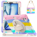 For iPad Air 13 2024 Rotatable Holder Silicone Hybrid PC Tablet Case with Shoulder Strap