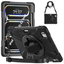 For iPad Air 13 2024 Rotatable Holder Silicone Hybrid PC Tablet Case with Shoulder Strap