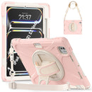 For iPad Air 13 2024 Rotatable Holder Silicone Hybrid PC Tablet Case with Shoulder Strap