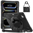 For iPad Air 13 2024 Rotatable Holder Silicone Hybrid PC Tablet Case with Shoulder Strap