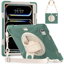 For iPad Air 13 2024 Rotatable Holder Silicone Hybrid PC Tablet Case with Shoulder Strap