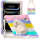 For iPad Air 13 2024 Rotatable Holder Silicone Hybrid PC Tablet Case with Shoulder Strap