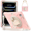 For iPad Air 13 2024 Rotatable Holder Silicone Hybrid PC Tablet Case with Shoulder Strap