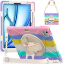 For iPad Air 13 2024 Rotatable Holder Silicone Hybrid PC Tablet Case with Shoulder Strap