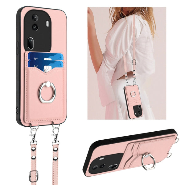 For OPPO Reno 11 Pro Crossbody Rope Ring Card Holder Phone Case