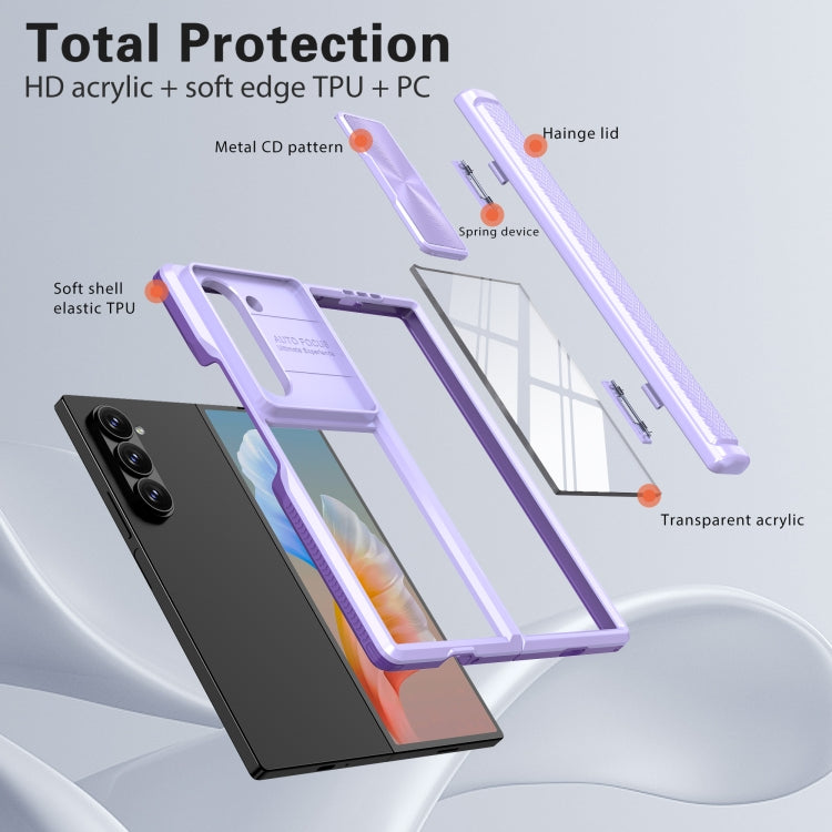 Samsung Galaxy Z Fold 6 Transparent Tempered Glass Shockproof Folding Phone Case with Hinge