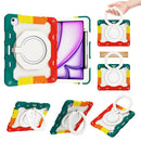 For iPad Air 11 2024 Armor Portable Rotating Ring Holder Silicone Tablet Case with Pen Slot