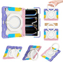 For iPad Air 11 2024 Armor Portable Rotating Ring Holder Silicone Tablet Case with Pen Slot