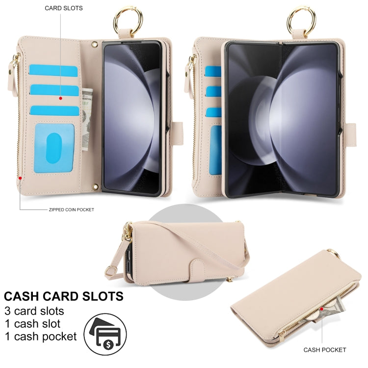 For Samsung Galaxy Z Fold 3 Crossbody Ring Multifunctional Wallet Fold Leather Phone Case