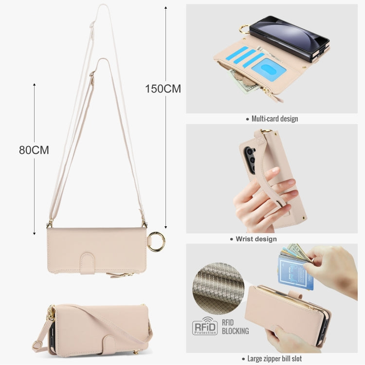 For Samsung Galaxy Z Fold 3 Crossbody Ring Multifunctional Wallet Fold Leather Phone Case