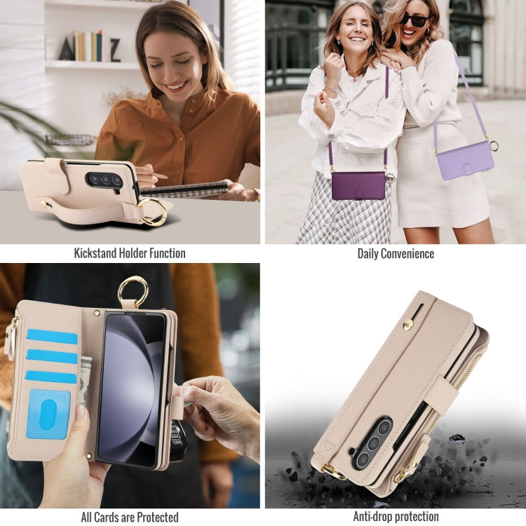 For Samsung Galaxy Z Fold 4 Crossbody Ring Multifunctional Wallet Fold Leather Phone Case