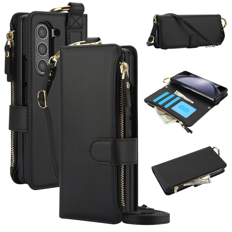 For Samsung Galaxy Z Fold 5 Crossbody Ring Multifunctional Wallet Fold Leather Phone Case