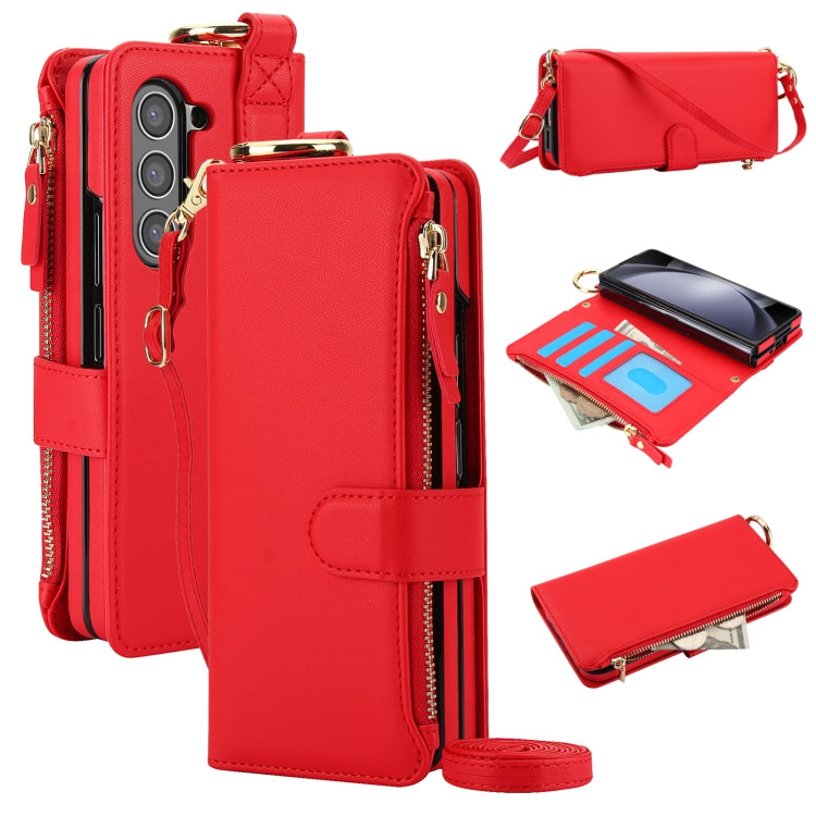 For Samsung Galaxy Z Fold 6 Crossbody Ring Multifunctional Wallet Fold Leather Phone Case