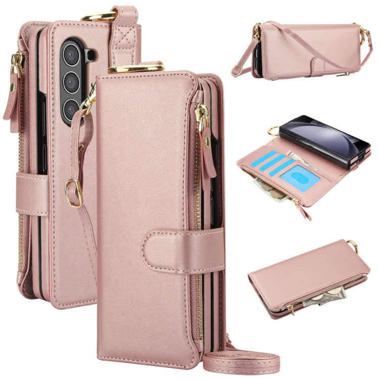 For Samsung Galaxy Z Fold 5 Crossbody Ring Multifunctional Wallet Fold Leather Phone Case