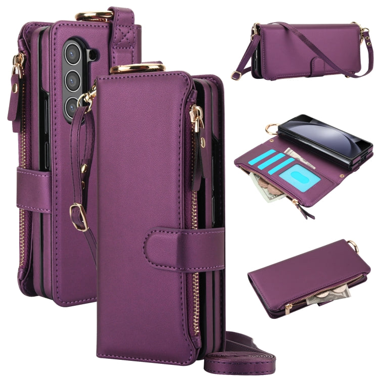 For Samsung Galaxy Z Fold 3 Crossbody Ring Multifunctional Wallet Fold Leather Phone Case