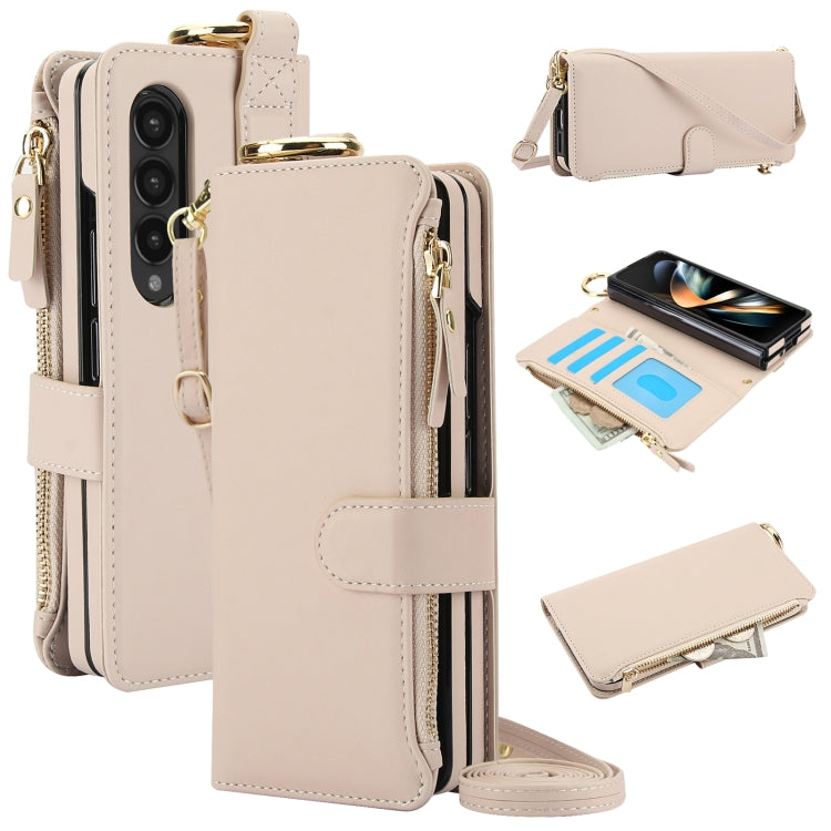 For Samsung Galaxy Z Fold 4 Crossbody Ring Multifunctional Wallet Fold Leather Phone Case