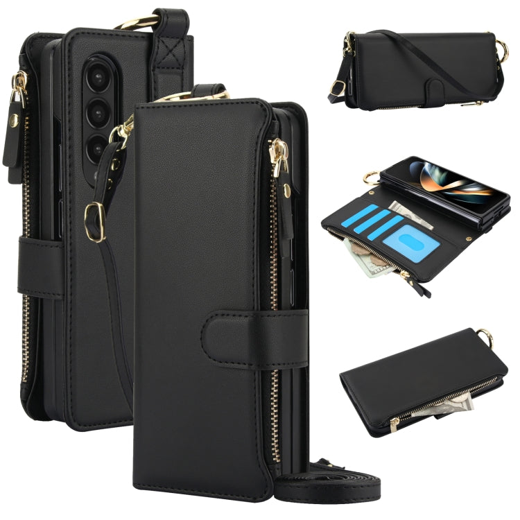 For Samsung Galaxy Z Fold 5 Crossbody Ring Multifunctional Wallet Fold Leather Phone Case