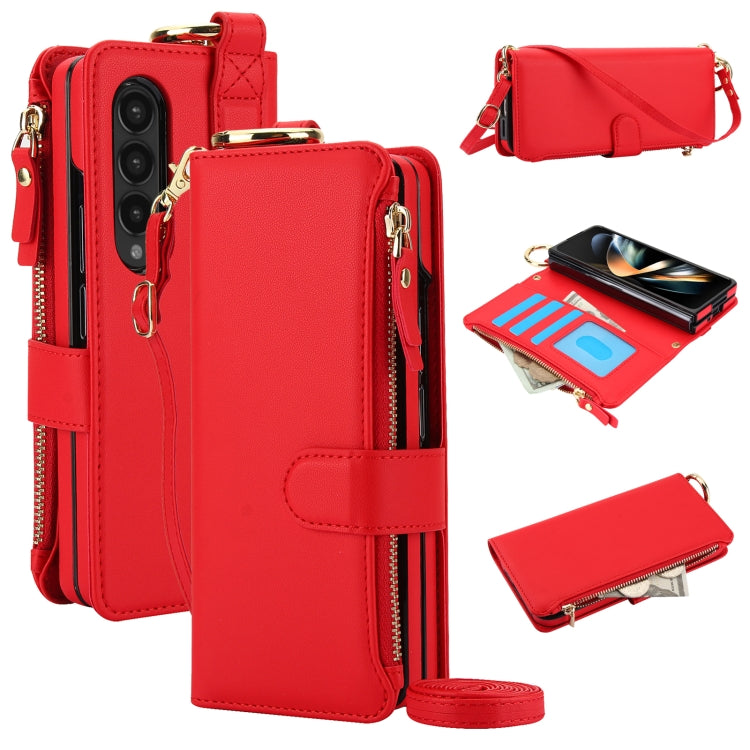 For Samsung Galaxy Z Fold 6 Crossbody Ring Multifunctional Wallet Fold Leather Phone Case