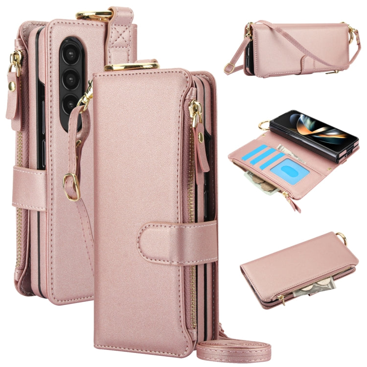 For Samsung Galaxy Z Fold 3 Crossbody Ring Multifunctional Wallet Fold Leather Phone Case