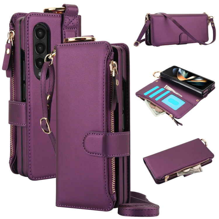 For Samsung Galaxy Z Fold 5 Crossbody Ring Multifunctional Wallet Fold Leather Phone Case