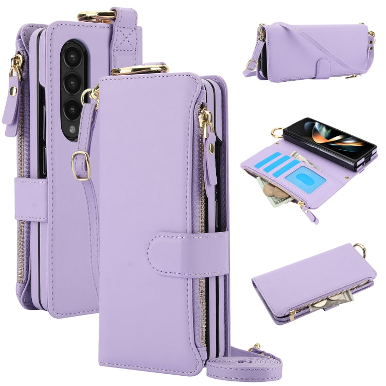 For Samsung Galaxy Z Fold 5 Crossbody Ring Multifunctional Wallet Fold Leather Phone Case