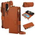 For Samsung Galaxy Z Fold 4 Crossbody Ring Multifunctional Wallet Fold Leather Phone Case