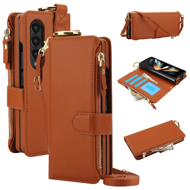 For Samsung Galaxy Z Fold 3 Crossbody Ring Multifunctional Wallet Fold Leather Phone Case