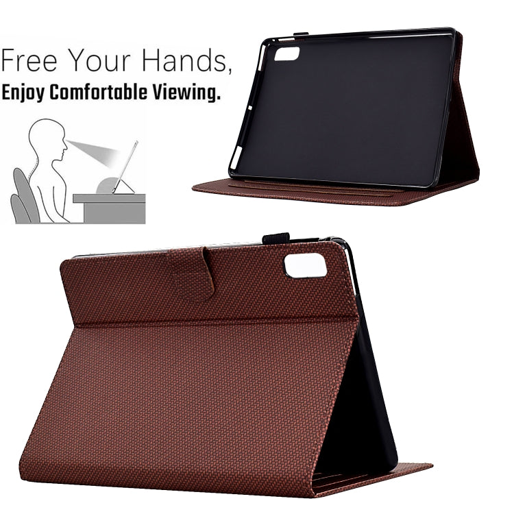 For Lenovo Tab P12 Solid Colour Fibre Texture Smart Tablet Leather Case