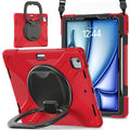 For iPad Air 13 2024 Silicone Hybrid PC Tablet Case with Holder & Shoulder Strap