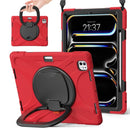 For iPad Pro 13 2024 Silicone Hybrid PC Tablet Case with Holder & Shoulder Strap
