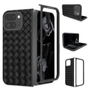 For Google Pixel 9 Pro Fold Black Frame Woven Texture PU Phone Case