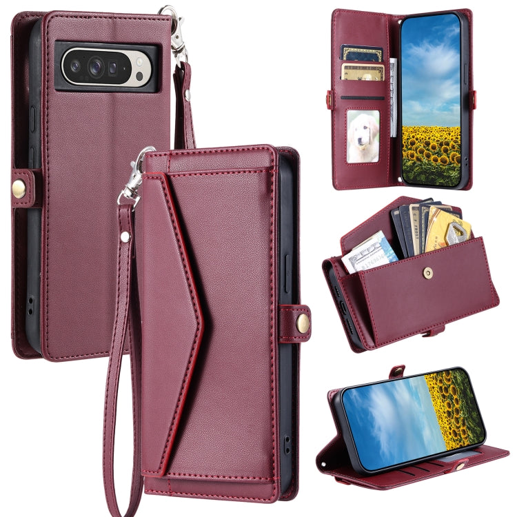 For Google Pixel 8a Wallet Multi-card Slot Leather Phone Case with Lanyard