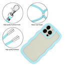 For iPhone 16 Pro Candy Colour Wave TPU Clear PC Phone Case with Lanyard