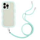 For iPhone 16 Pro Candy Colour Wave TPU Clear PC Phone Case with Lanyard