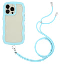 For iPhone 16 Pro Candy Colour Wave TPU Clear PC Phone Case with Lanyard