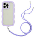 For iPhone 16 Pro Candy Colour Wave TPU Clear PC Phone Case with Lanyard