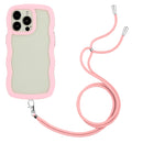 For iPhone 16 Pro Candy Colour Wave TPU Clear PC Phone Case with Lanyard