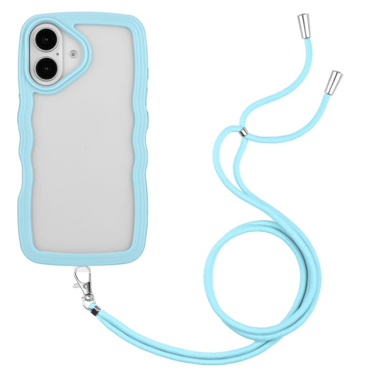 For iPhone 16 Pro Max Candy Colour Wave TPU Clear PC Phone Case with Lanyard