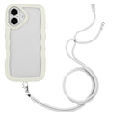 For iPhone 16 Pro Candy Colour Wave TPU Clear PC Phone Case with Lanyard