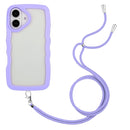 For iPhone 16 Pro Candy Colour Wave TPU Clear PC Phone Case with Lanyard