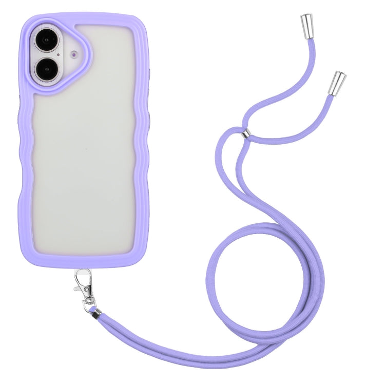 For iPhone 16 Pro Max Candy Colour Wave TPU Clear PC Phone Case with Lanyard