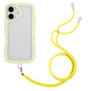 For iPhone 16 Pro Candy Colour Wave TPU Clear PC Phone Case with Lanyard