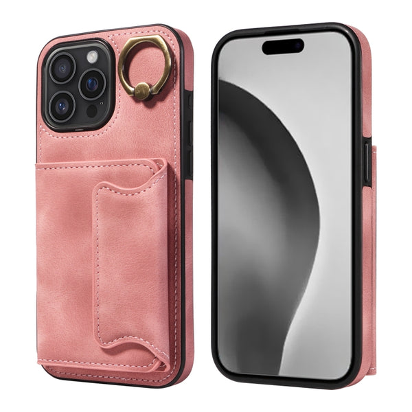 For iPhone 16 Skin Feel Card Bag Phone Case with Ring Buckle