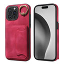 For iPhone 16 Skin Feel Card Bag Phone Case with Ring Buckle